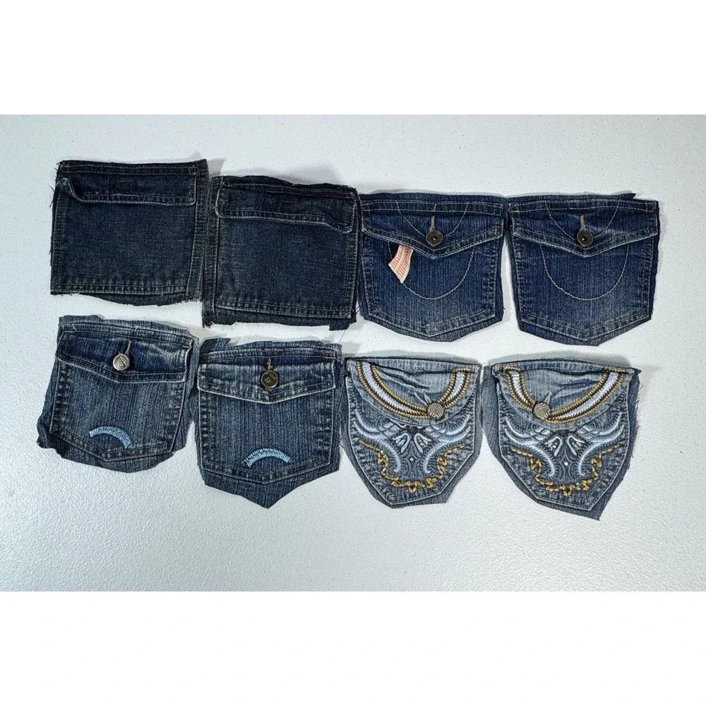 7 Denim Jean Flap Back Pockets Embroidered Quilting Sewing Crafts Upcycle